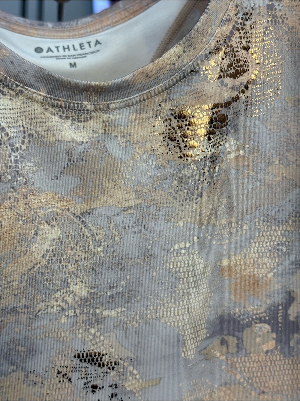 Athleta Marble-Print Metallic Racerback Tank in Gold & Cream - Picture 6 of 8